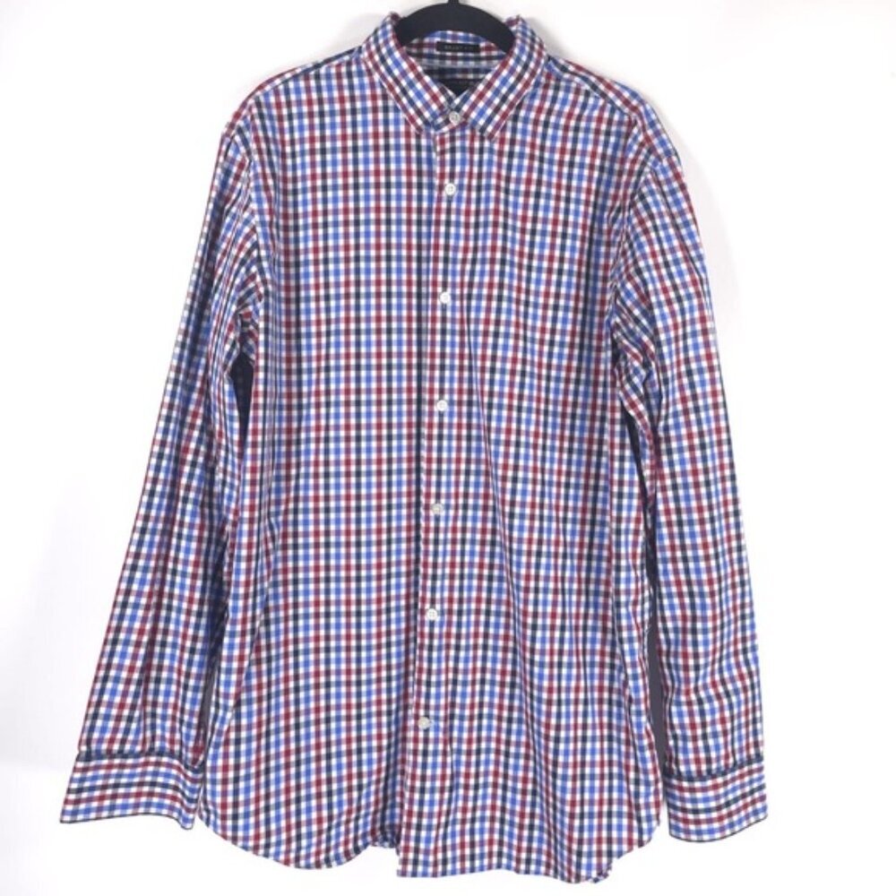 BANANA REPUBLIC 120s SUPIMA COTTON GRANT FIT Plaid Multi Button up Shirt LARGE